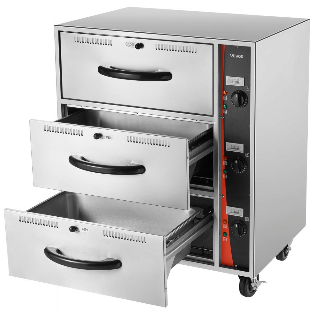VEVOR Armadio Scaldavivande Elettrico Commerciale, Armadio Scaldapiatti in Acciaio Inox 3 Cassetti, Intervallo di Temperatura 30-85 °C, per Ristorante, Buffet di Hotel, Panetterie, Catering