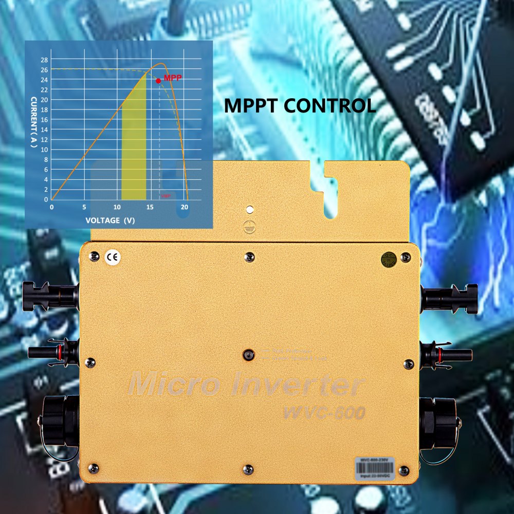 Vevor Micro Inverter Solare Connesso Alla Rete Mttp 600w Impermeabile Ip65 Oro