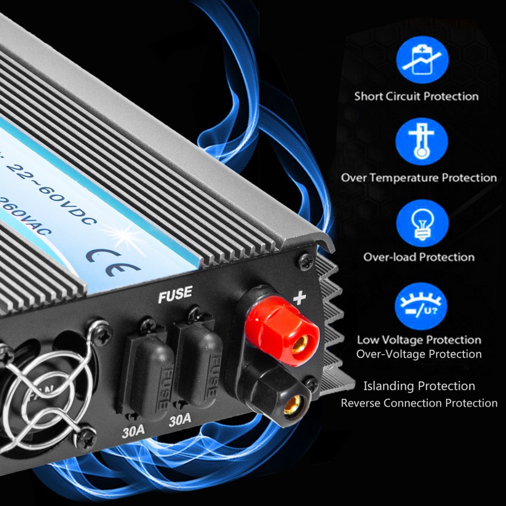 Vevor Micro Inverter Gwv-600w Mttp Invertitore Collegato Alla Rete Solare 22-60v