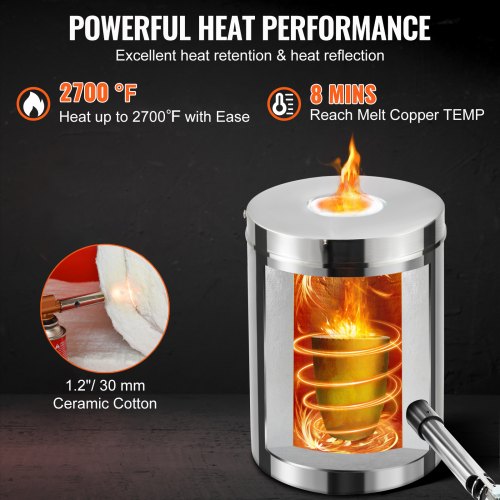 VEVOR Kit Forno Fusorio a Gas Propano per Metalli Capienza 6KG Temperatura 1482℃
