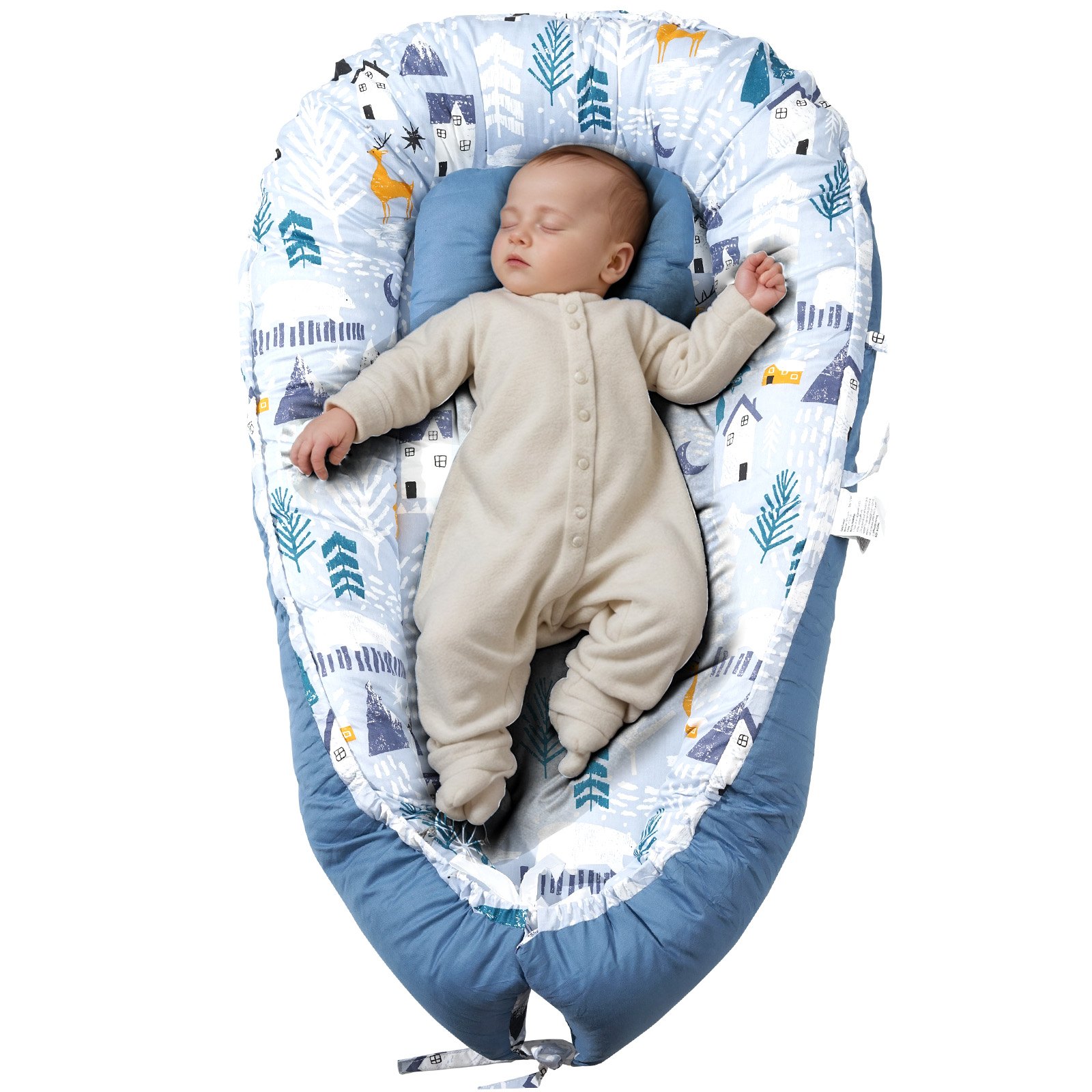 VEVOR Baby Nest, Cuddle Nest, 100% Soft Cotton, Newborn Baby Nest with Headrest and 2 Double-Sided Covers, Travel Bed with Carry Bag for Home & On the Go, 900x500x140mm