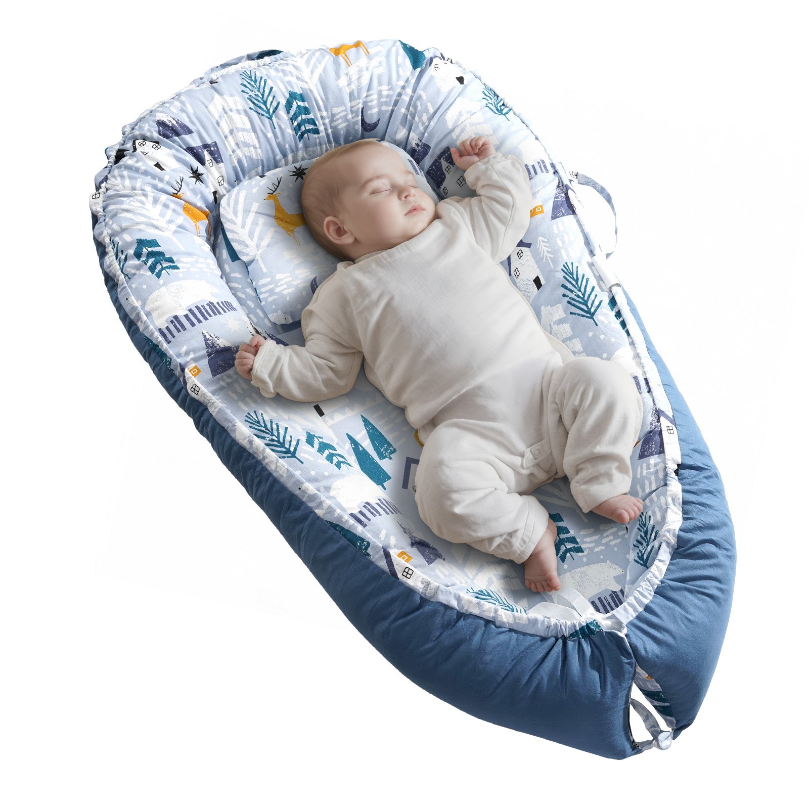 VEVOR Baby Nest, Cuddle Nest, 100% Soft Cotton, Newborn Baby Nest with Headrest and 2 Double-Sided Covers, Travel Bed with Carry Bag for Home & On the Go, 900x500x140mm