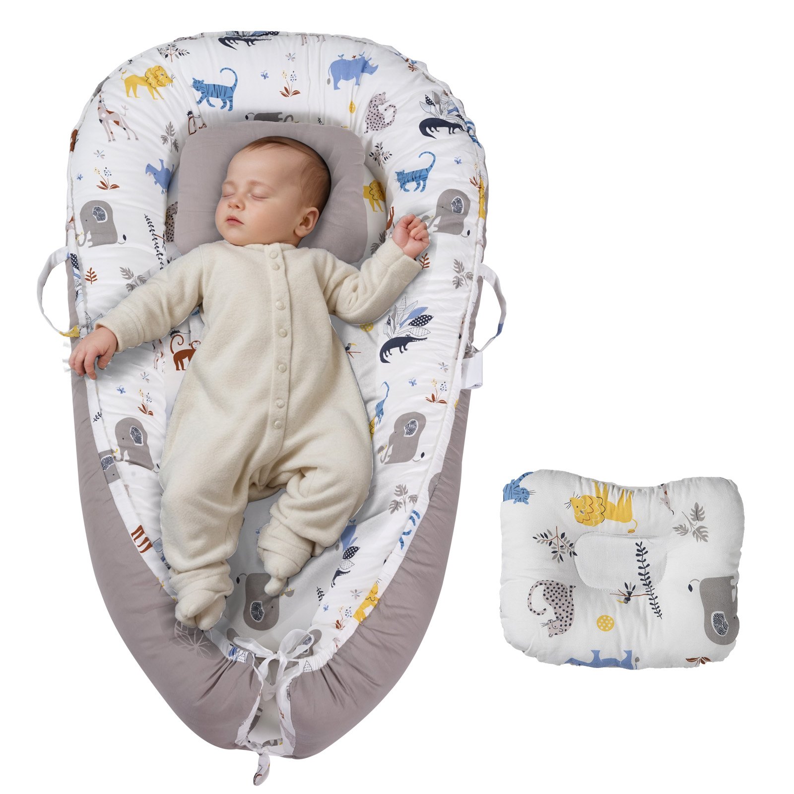 VEVOR Sdraio per Bambini 900 x 500 x 130 mm Cotone Morbido Nido per Neonati con Poggiatesta, Fodera Doppia Faccia, Lavabile in Lavatrice, Sedile Portatile per Bambini da Pavimento per Casa e Viaggio