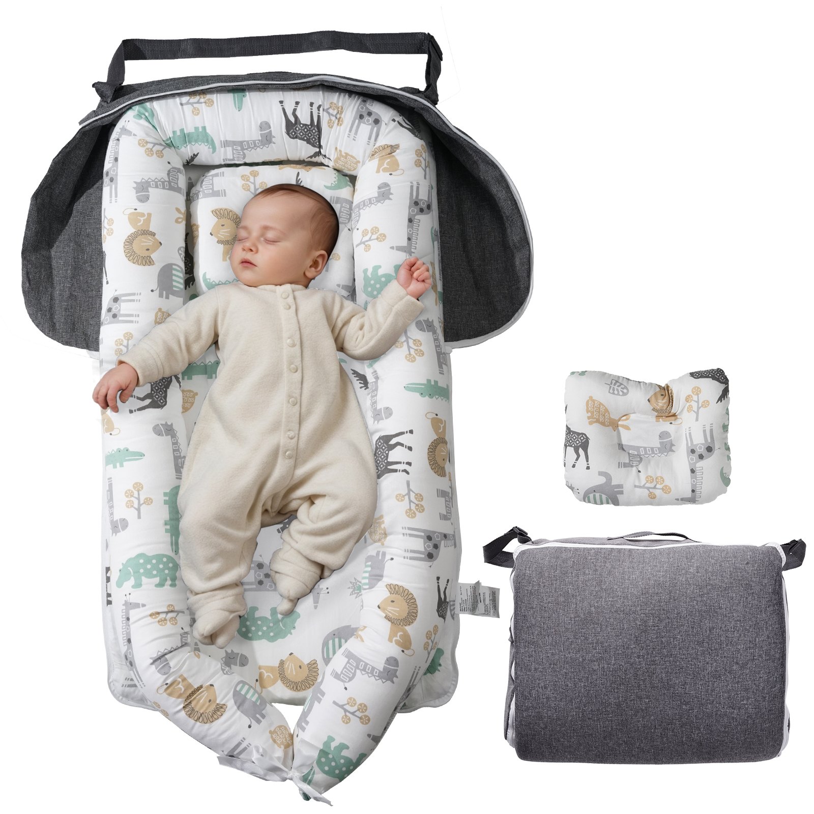 VEVOR Sdraio per Bambini 890 x 470 x 130 mm Cotone Traspirante Morbido Lettino per Neonati con Poggiatesta, Fodera Bifacciale Lavabile, Seggiolino Portatile per Bambini da Pavimento per Casa Viaggio