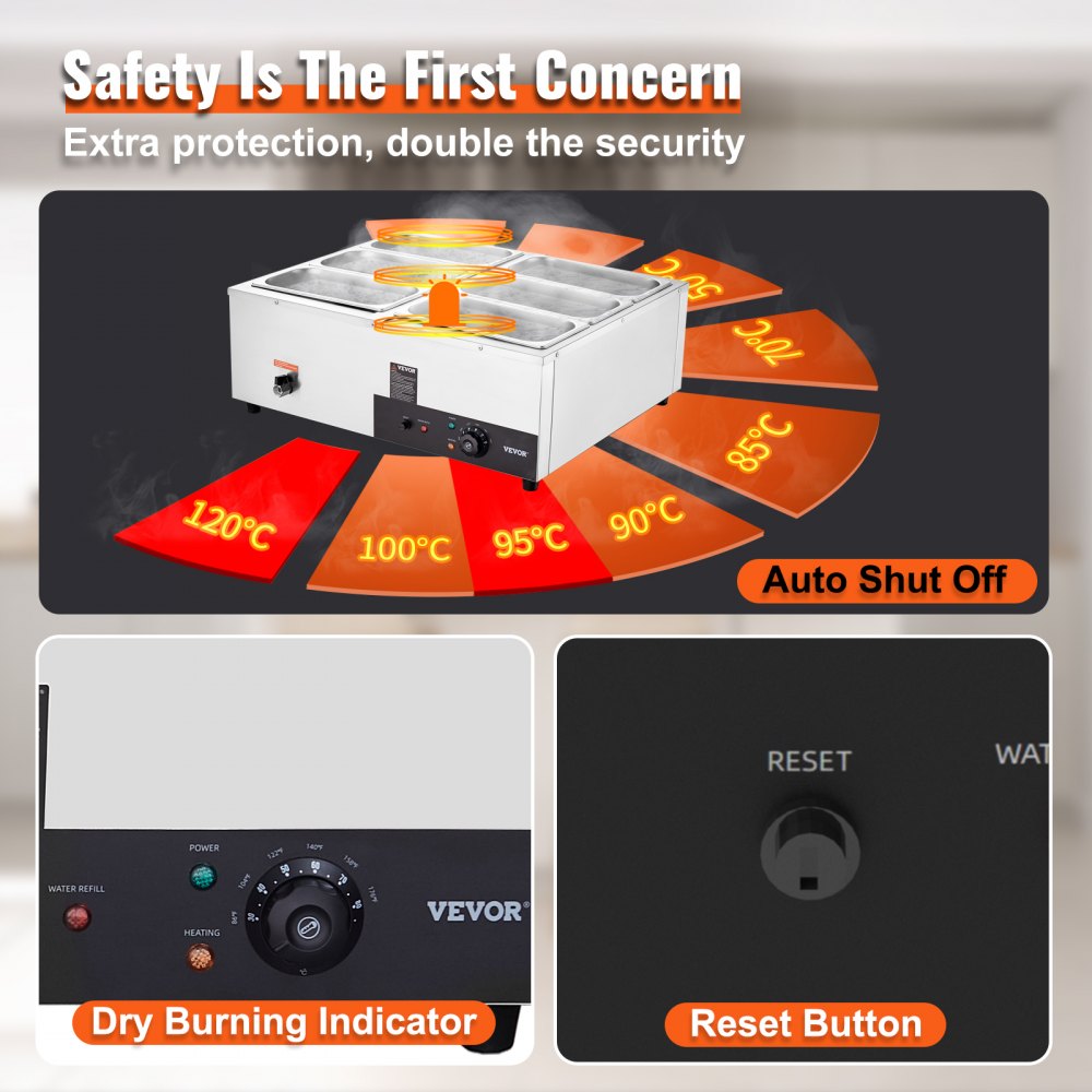 VEVOR Scaldavivande 6 Vassoi in Acciaio Inox Commerciale Elettrico 1500W Capienza 6 x 7,6L ca. per Festa Evento Convegno, Contenitore Scaldavivande per Catering Evento Esterno Festa BBQ da Giardino