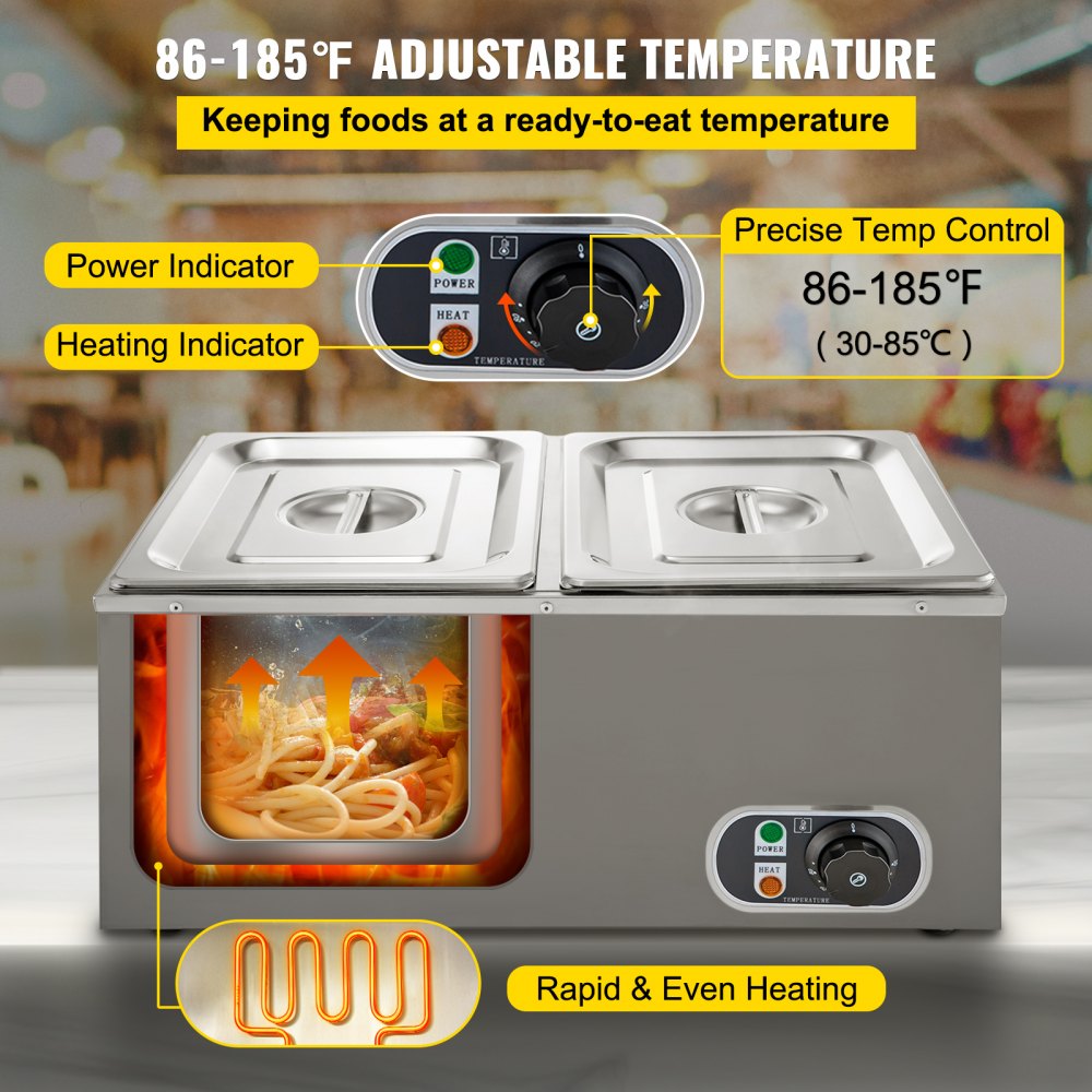 Scaldavivande Elettrico A 2 Vassoi Acciaio Food Warmer Per 2 Piatti 220v 1200w