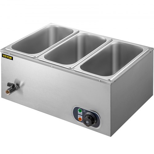 Scaldavivande Commerciale VEVOR 3 Vasche 8.8L - Elettrico A Vapore | Acciaio Inox Con Copertura Vetro
