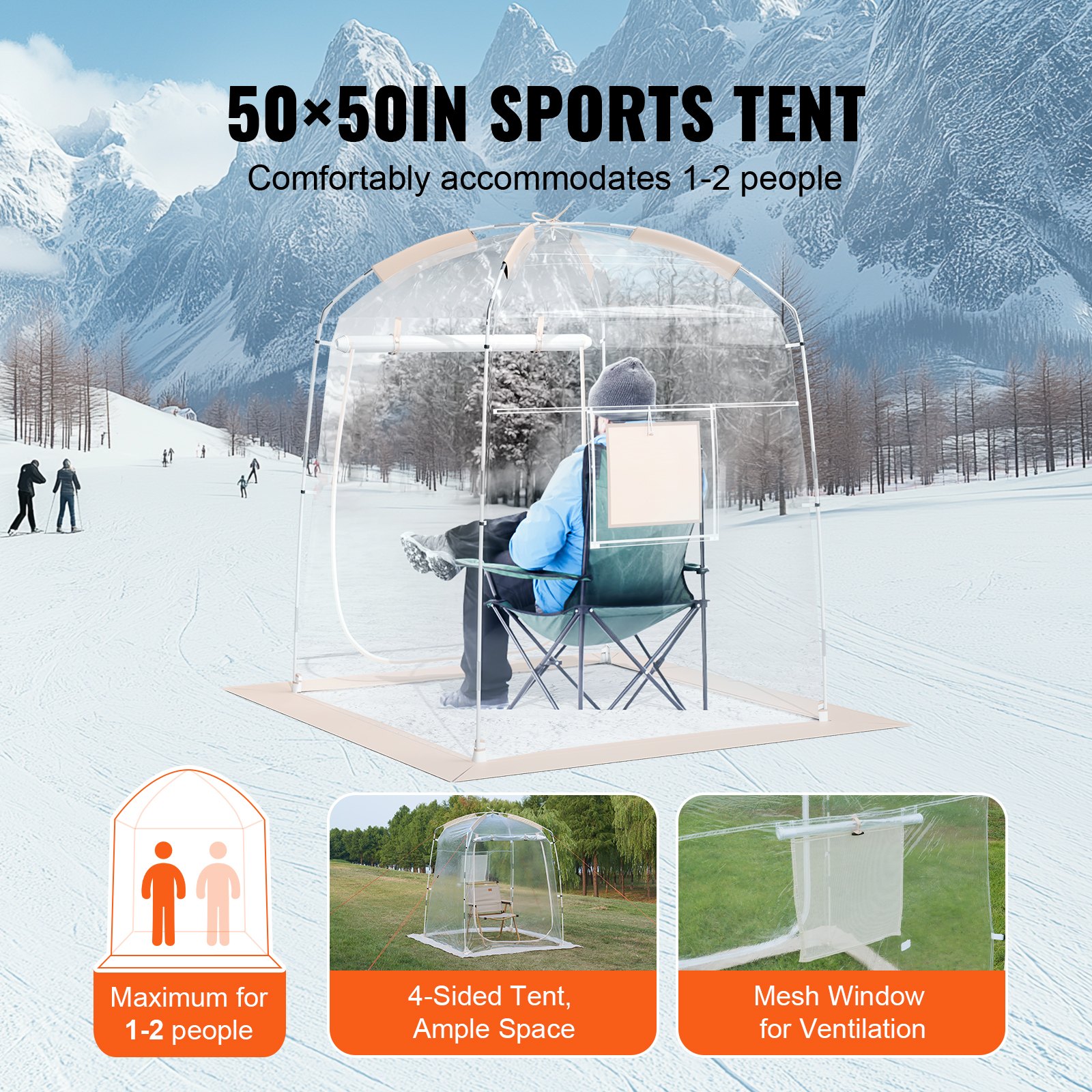 VEVOR Tenda Sportiva Trasparente per 1 Persona, Tenda a Bolle Istantanee, Resistente alle Intemperie, Tenda Riparo Esterno con Visione Chiara, Tenda per Calcio, Eventi Sportivi, Pesca all'Aperto