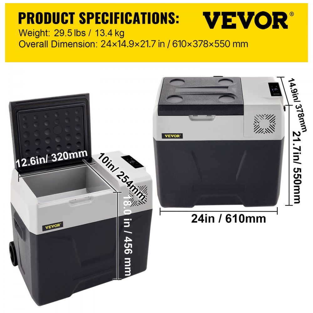 VEVOR Mini Frigorifero Portatile per Auto Congelatore 50L Schermo LED Digitale, Frigo Portatile Capienza 50L Campeggio Viaggio Auto Schermo di Controllo, Frigo Portatile 12V/24V da Auto Camion Barca