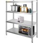 VEVOR Scaffale da Cucina 152,4 x 47 x 118,9 cm, Scaffale Per Cucina Mensola Metallo con 4 Ripiani, Scaffalatura Capacità da 150kg a Ripiano​ Scaffale in Acciaio Inossidabile per Cucina e Garage