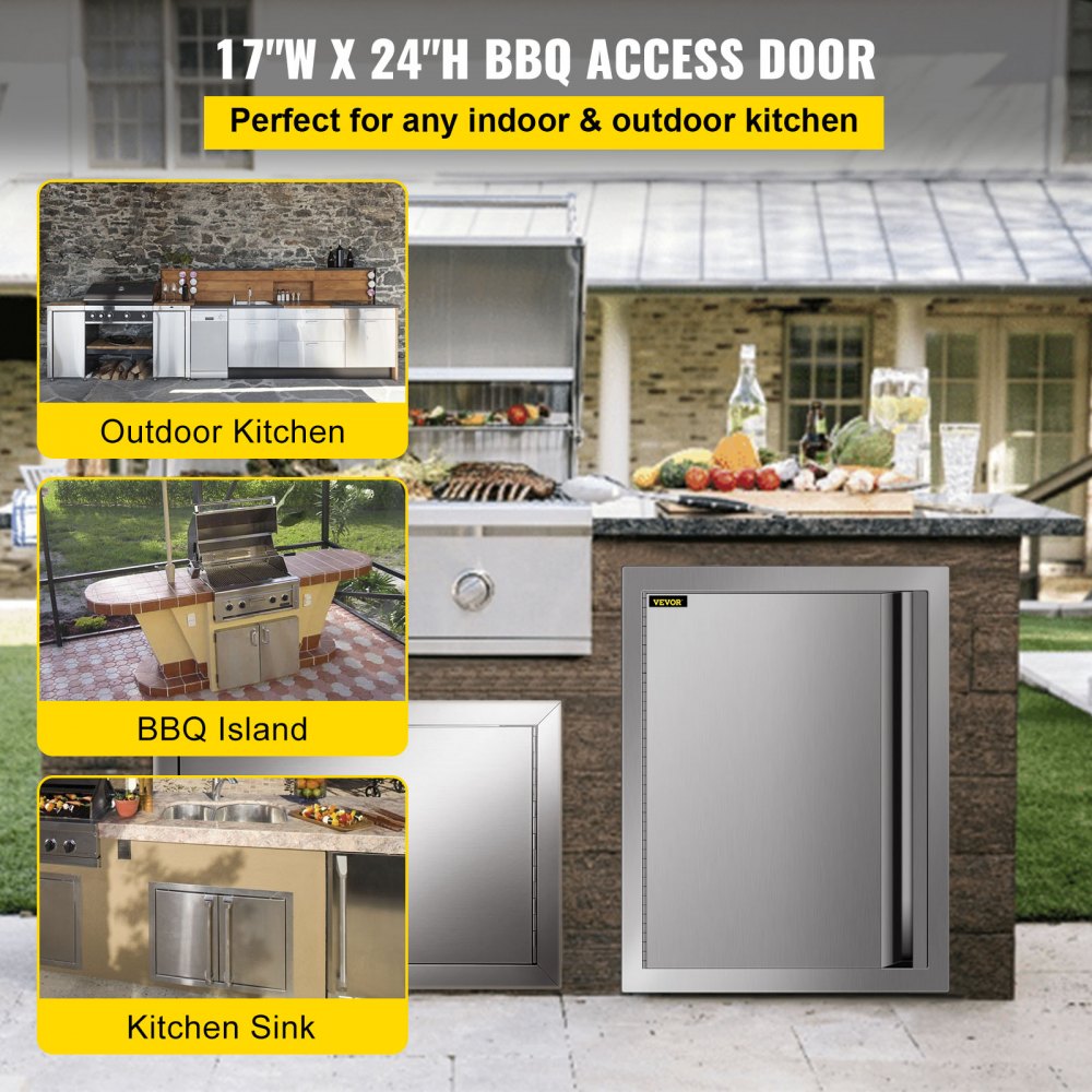 VEVOR Porta Cucina da Incasso per BBQ Apertura Singola da 43,2x61cm in Acciaio