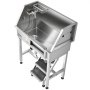 VEVOR Stazione di Lavaggio per Cani da 86,4 cm, Vasca da Bagno Toelettatura Animali in Acciaio Inox Porta a Destra, con Doccia Rubinetto Portasapone Scaletta Antiscivolo per Piccoli Animali Domestici