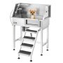VEVOR Stazione di Lavaggio per Cani da 86,4 cm, Vasca da Bagno Toelettatura Animali in Acciaio Inox Porta a Destra, con Doccia Rubinetto Portasapone Scaletta Antiscivolo per Piccoli Animali Domestici