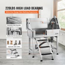 VEVOR Vasca da Bagno per Cani Stazione Vasca di Doccia per Animali Domestici in Acciaio Inox con Scale Lunghezza max. 86 cm Carico max. circa 100 kg, Vasca Doccia per Toelettatura con Scale a Sinistra