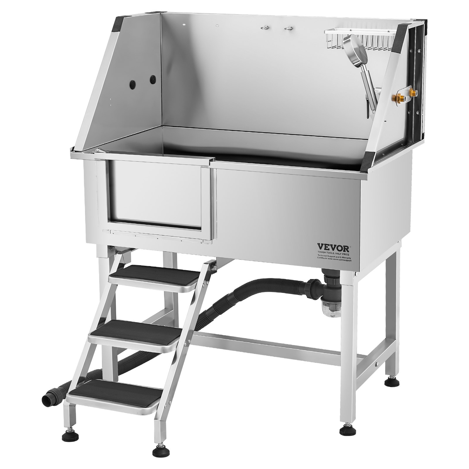 VEVOR Stainless Steel Dog Washing Station, 961x620x1220 mm, Pet Grooming Bathtub with Shelf, Faucet, Shower Head & Soap Holder, Dog Bathtub for Large, Medium & Small Pets (Left Door)