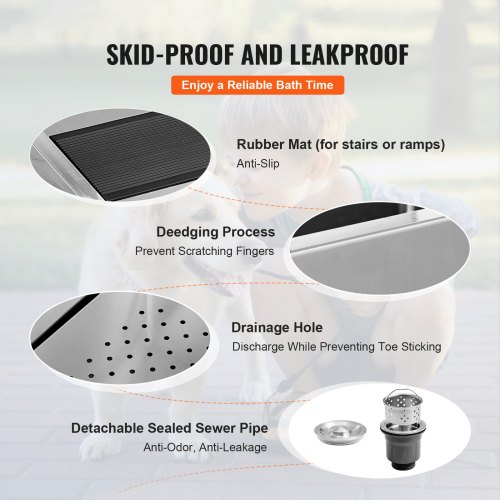 Vasca Da Bagno Cani VEVOR In Acciaio Inox - Con Scale, 96,5 Cm, Portata 100 Kg, Completa - Foto 8