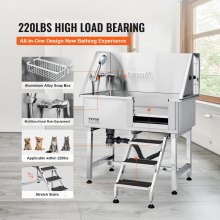 VEVOR Vasca da Bagno per Cani Stazione Vasca di Doccia per Animali Domestici in Acciaio Inox con Scale Lunghezza max. 96,5cm Carico max. circa 100 kg, Vasca Doccia per Toelettatura per Cani con Scale