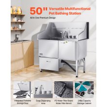 VEVOR Stazione di Lavaggio per Cani in Acciaio Inox 127 cm Rampa Porta Destra