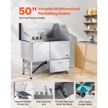 VEVOR Stazione di Lavaggio per Cani in Acciaio Inox 127 cm Rampa Porta Sinistra