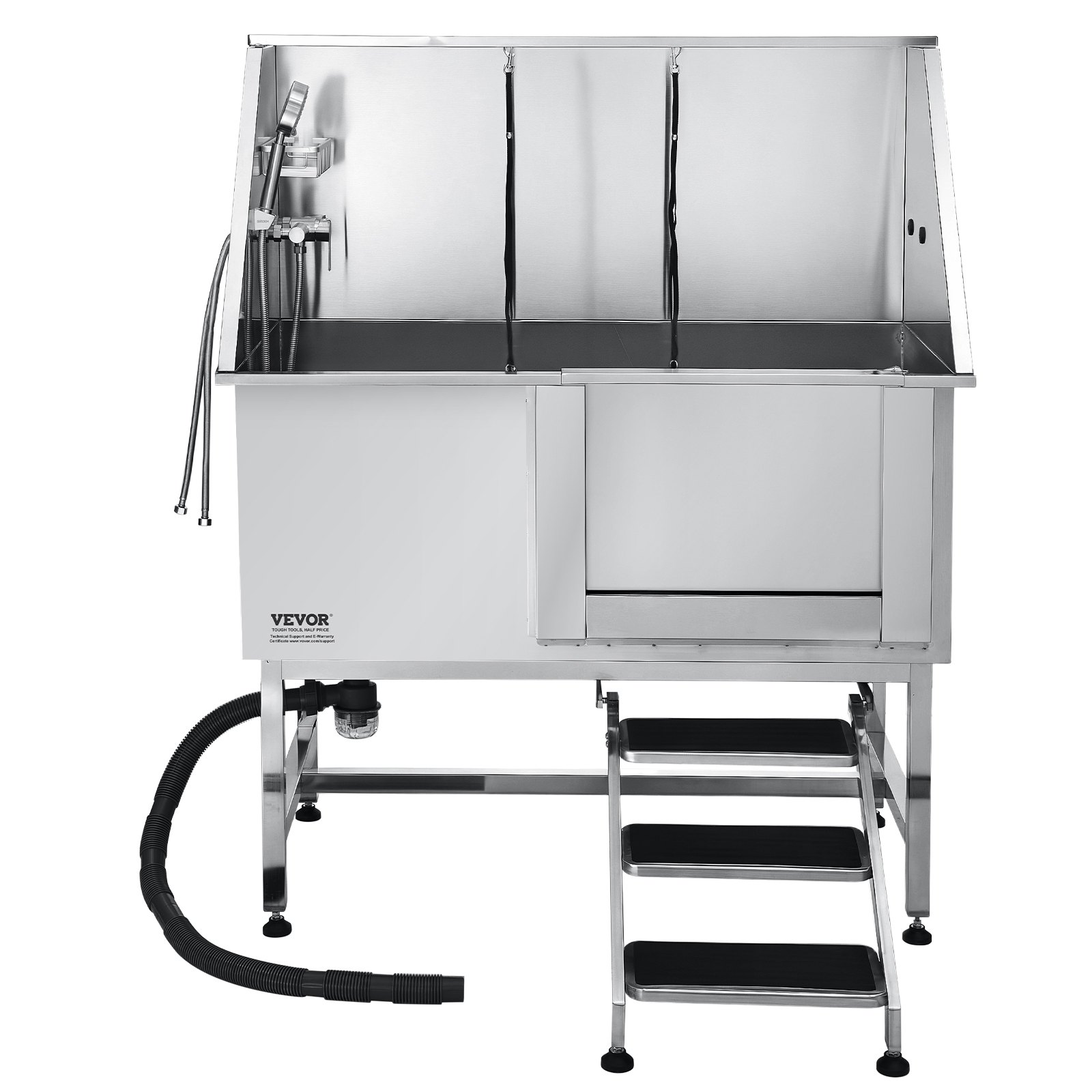 VEVOR Stainless Steel Dog Washing Station, 1270x700x1545mm Pet Grooming Tub with Steps, PE Water Filter Plate, Faucet, Shower Head & Soap Holder, for Large, Medium & Small Pets (Right Door)