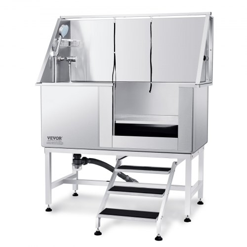 VEVOR Vasca da Bagno per Cani Animali Vasca di Doccia per Animali Domestici in Acciaio Inox con Scale Lunghezza max.127 cm Carico max. circa 150 kg, Vasca Doccia per Toelettatura per Cani con Scale