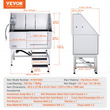 VEVOR Vasca da Bagno per Cani Animali Vasca di Doccia per Animali Domestici in Acciaio Inox con Scale Lunghezza max.127 cm Carico max. circa 150 kg, Vasca Doccia per Toelettatura per Cani con Scale
