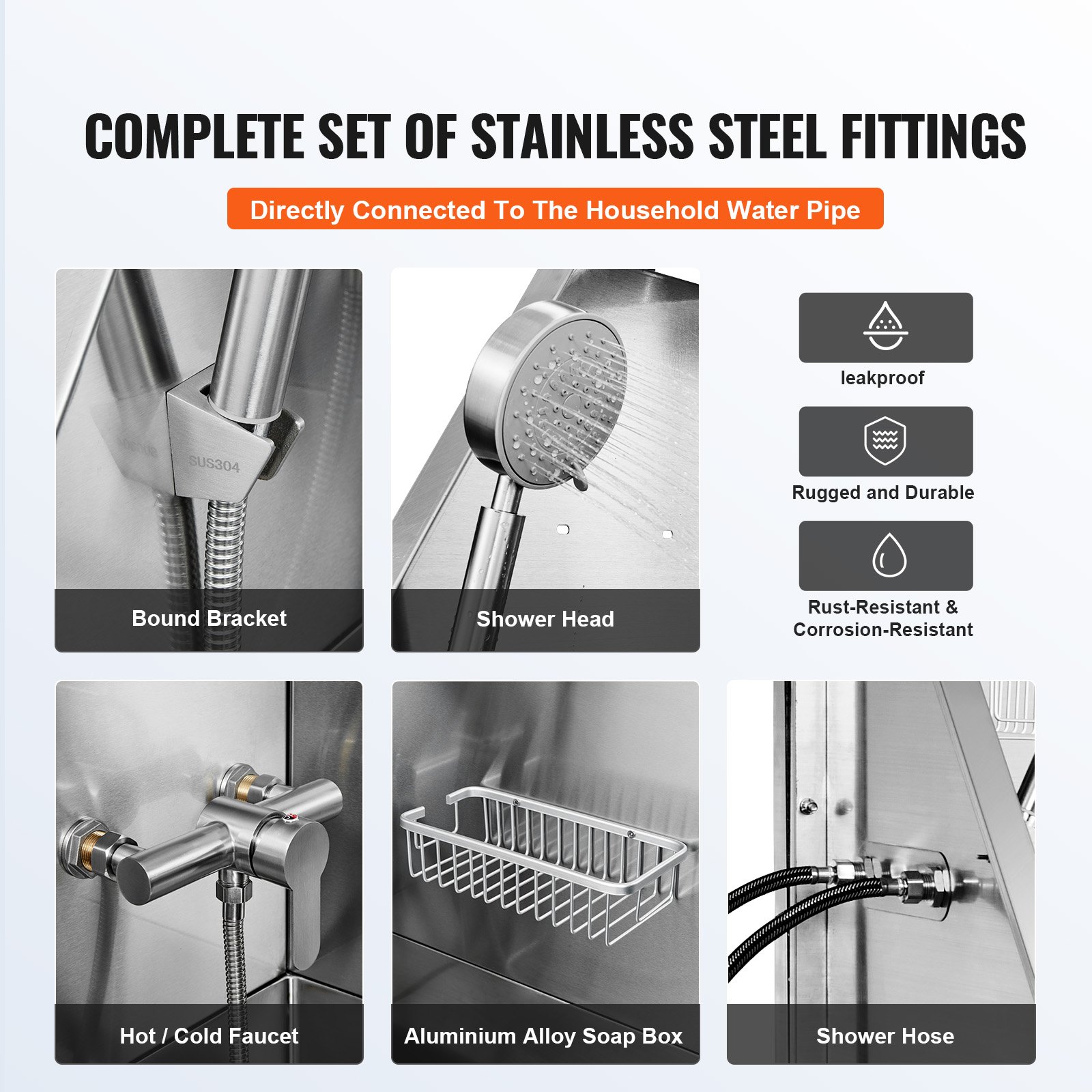 VEVOR Vasca da Bagno per Cani Stazione Vasca di Doccia per Animali Domestici in Acciaio Inox con Scale Lunghezza max.127 cm Carico max. circa 150 kg, Vasca Doccia per Toelettatura per Cani con Scale