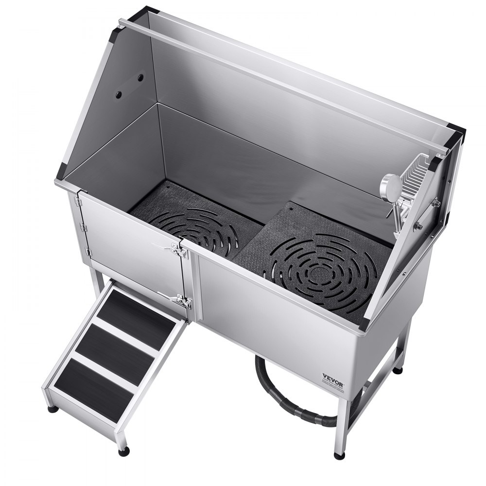 VEVOR Stazione di Lavaggio per Cani in Acciaio Inox, Vasca per Toelettatura per Animali Domestici di Grandi, Medie e Piccole Dimensioni 157,48 cm con Rampa, Pannello Filtro per Acqua, Porta Sinistra