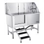 VEVOR Vasca da Bagno per Cani Animali Vasca di Doccia per Animali Domestici in Acciaio Inox con Scale Lunghezza max.157 cm Carico max. circa 200 kg, Vasca Doccia per Toelettatura per Cani con Scale