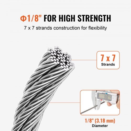 Kit Cavo In Acciaio VEVOR 3,18 Mm X 30,5 M – 124 Accessori, Resistenza 7,1 KN, Per Corrimano E Recinzioni