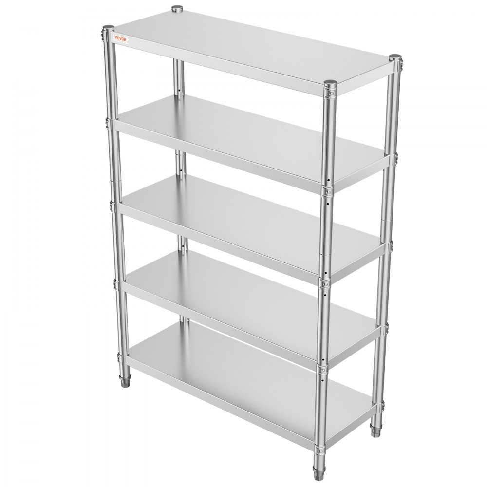 VEVOR Scaffale in Acciaio Inox 5 Ripiani Regolabili 1200x455x1830 mm Scaffalatura Portata 150 kg per Ripiano, Resistente per Cucina, Garage, Magazzino e Officina