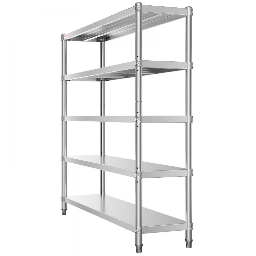 VEVOR Scaffale in Acciaio Inox 5 Ripiani Regolabili 1200x455x1830 mm Scaffalatura Portata 150 kg per Ripiano, Resistente per Cucina, Garage, Magazzino e Officina