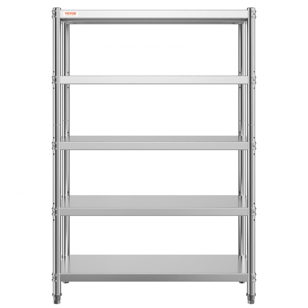 VEVOR Scaffale in Acciaio Inox 5 Ripiani Regolabili 1200x455x1830 mm Scaffalatura Portata 150 kg per Ripiano, Resistente per Cucina, Garage, Magazzino e Officina