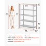 VEVOR Scaffale in Acciaio Inox 5 Ripiani Regolabili 1200x455x1830 mm Scaffalatura Portata 150 kg per Ripiano, Resistente per Cucina, Garage, Magazzino e Officina