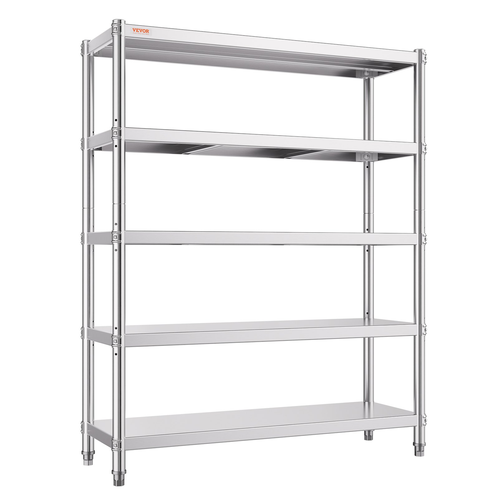 VEVOR Scaffale in Acciaio Inox 5 Ripiani Regolabili 1200x455x1830 mm Scaffalatura Portata 150 kg per Ripiano, Resistente per Cucina, Garage, Magazzino e Officina