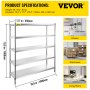 VEVOR Scaffale portaoggetti a 5 livelli, Scaffale garage in acciaio inox, Scaffale portaoggetti 70,9 x 17,7 x 70,9 pollici, Capacità totale 1650 libbre con altezza regolabile
