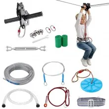 VEVOR Kit Teleferica Zipline 48,77 m da Giardino Cortile Parco Attività Esterna, Corda Scivolo con Corrimano Seduta Carico max. 149kg per Divertimento all'Aperto per Bambini, Kit Teleferica Sportiva