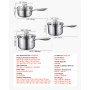 VEVOR Set di Casseruola da Cucina, Capacità 0,95L+1,89L+2,84L con Coperchio in Vetro con Manico Ergonomico, Pentola per Zuppa Latte Verdure in Acciaio Inox, Casseruola da Cucina
