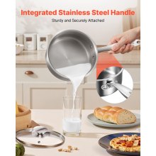 VEVOR Casseruola da Cucina, Capacità da 1,4L con Coperchio in Vetro Strato di Vapore con Manico, Pentole per Zuppa Verdure Spaghetti in Acciaio Inox, Casseruola da Cucina