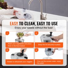 VEVOR Centrifuga per Pulizia Insalata in Acciaio Inox 4,5L, Lavatrice per Verdura Frutte, Asciugatrice Manuale con Coperchio per Verdure, Erbe, Bacche, Frutta, Senza BPA, Ciotola per Pulizia Verdure