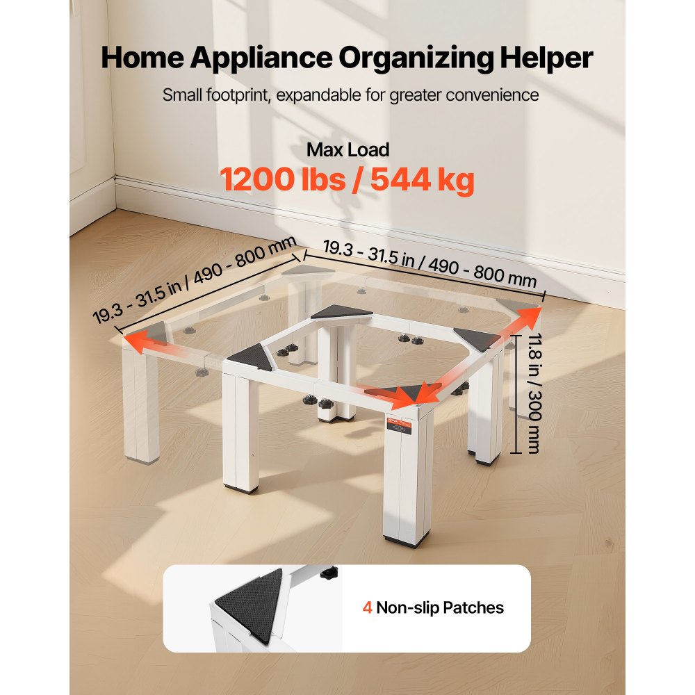 VEVOR Base a Piedistallo per Lavatrice Frigorifero Altezza 305 mm Supporto a Ruote per Lavatrice Asciugatrice Capacità Carico 544 kg Piedini Antiscivolo Regolabili 475-785 mm Base per Mobili Bianco