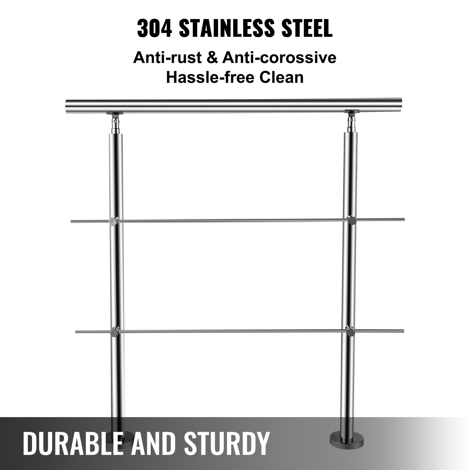 Vevor Corrimano Scala In Acciaio Inox 2 Barre Trasversali Ringhiera Da 150cm