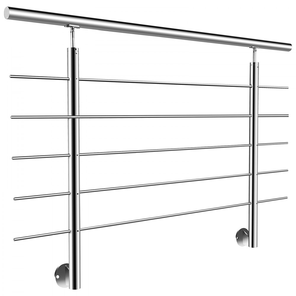 VEVOR 100-104cm Ringhiera per Scale Interne ed Esterne in Acciaio Inossidabile, Corrimano Scala a 5 Barre Trasversali Lunghezza Tubo da 150cm e Altezza, Balaustra Parapetto Uso Balconi e Cortili