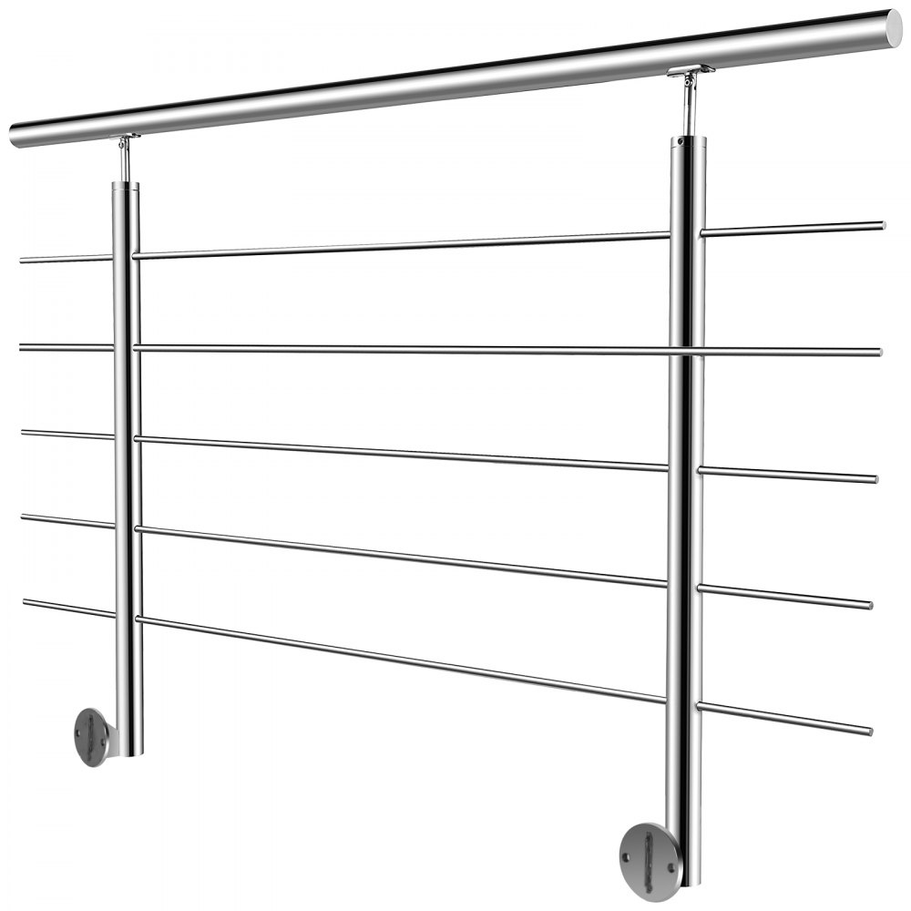 VEVOR 100-104cm Ringhiera per Scale Interne ed Esterne in Acciaio Inossidabile, Corrimano Scala a 5 Barre Trasversali Lunghezza Tubo da 150cm e Altezza, Balaustra Parapetto Uso Balconi e Cortili