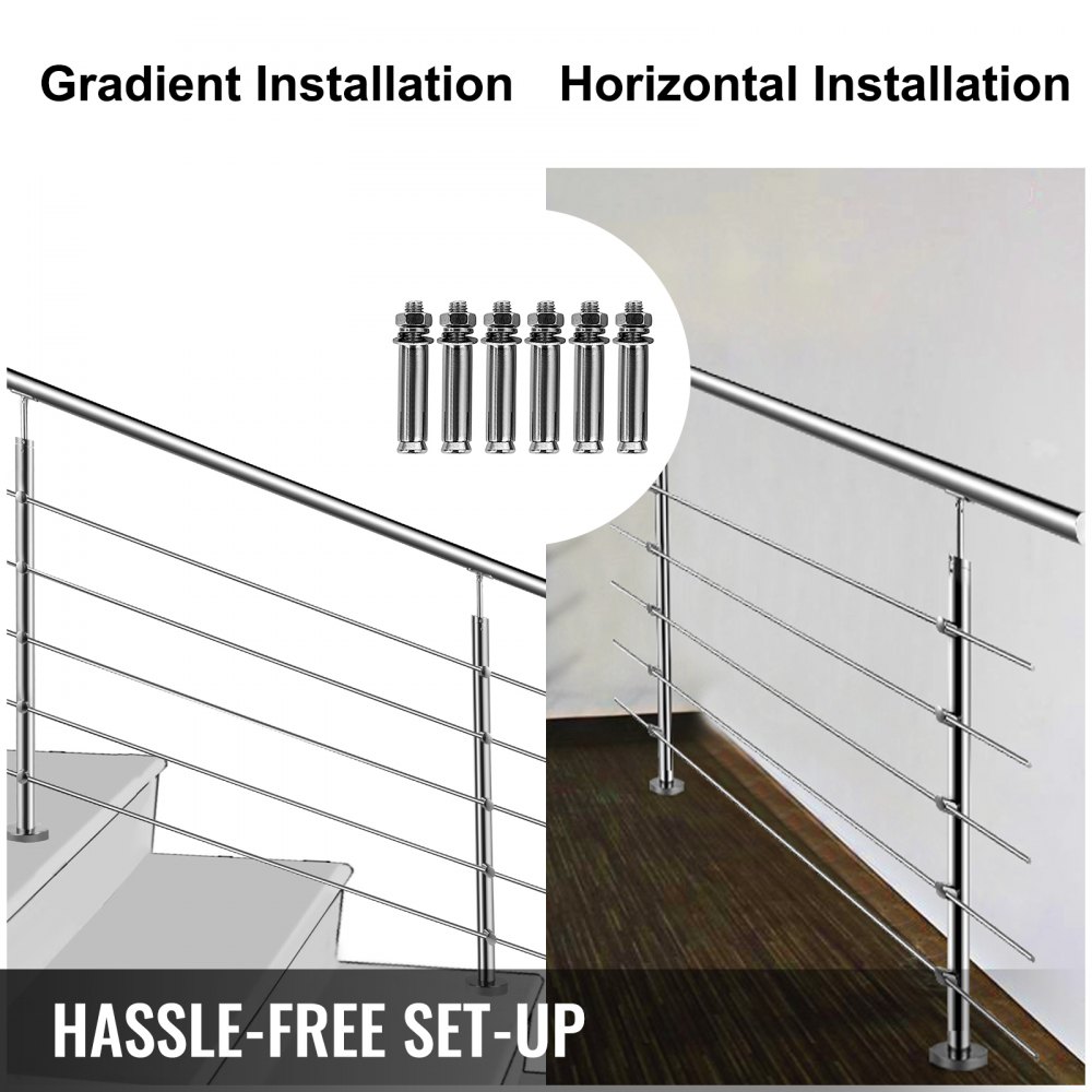 Vevor Ringhiera Per Scale In Acciaio Inox Corrimano Scala A 5 Barre Tubo 150cm