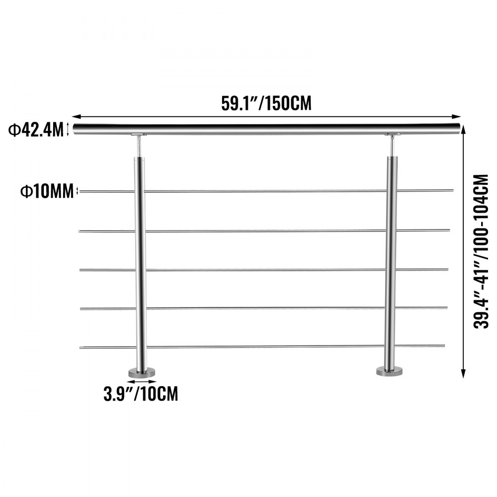 Vevor Ringhiera Per Scale In Acciaio Inox Corrimano Scala A 5 Barre Tubo 150cm