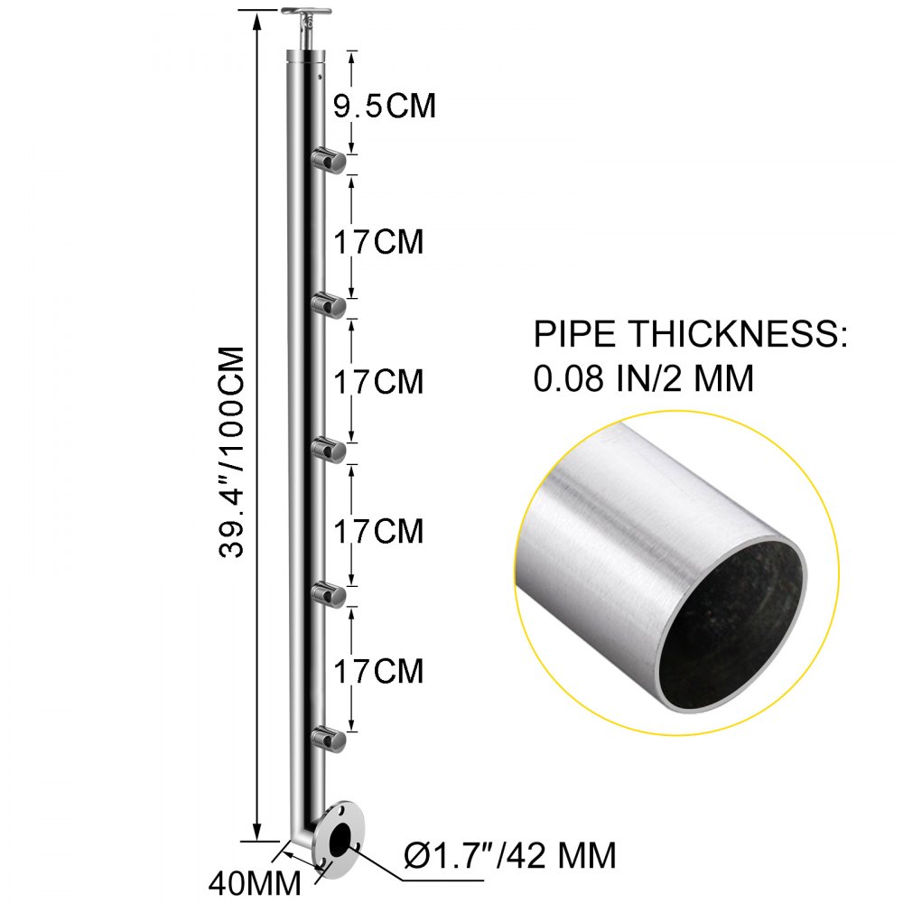 Vevor Corrimano Scala Ad Angolo In Acciaio Inox 5 Traverse Ringhiera Da 100 Cm