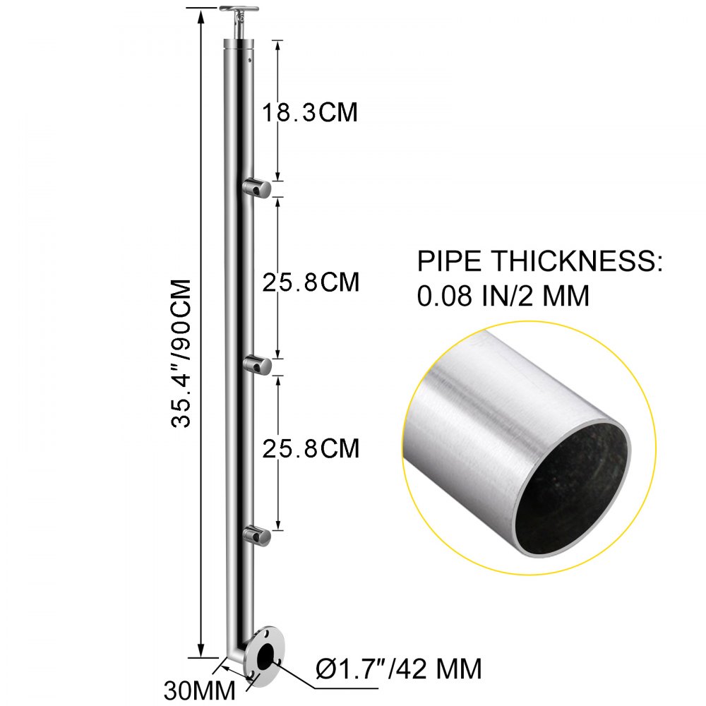 Vevor Ringhiera Scala Ad Angolo In Acciaio Inox 3 Barre Trasversali Altezza 90cm