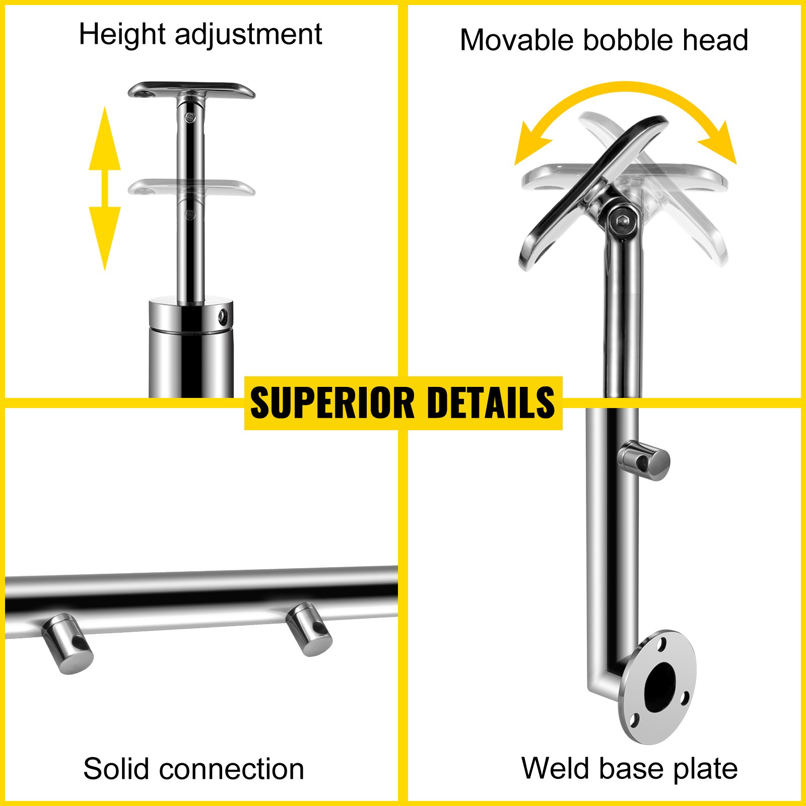 Vevor Ringhiera Scala Ad Angolo In Acciaio Inox 3 Barre Trasversali Altezza 90cm