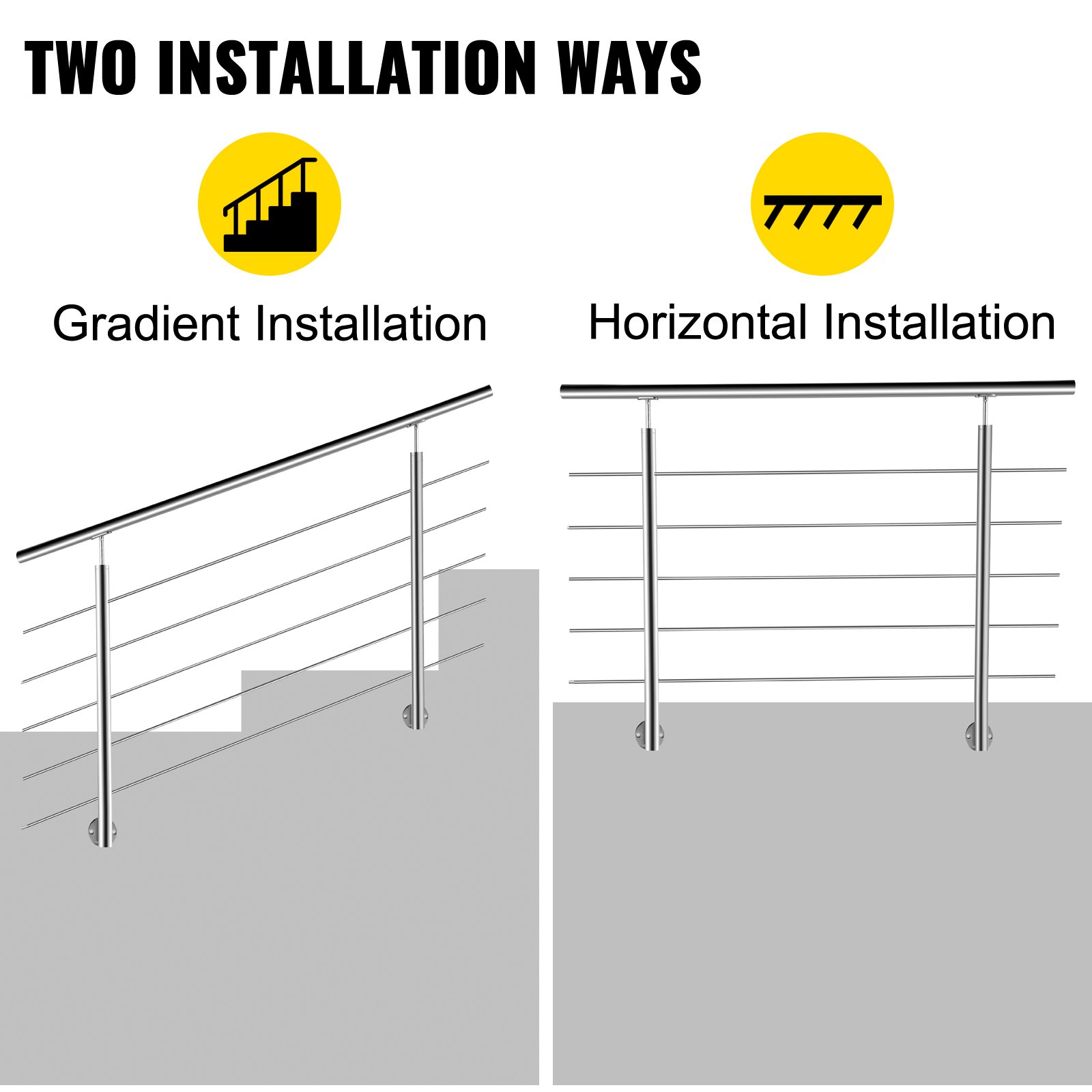 Vevor Ringhiera Scala Ad Angolo In Acciaio Inox 3 Barre Trasversali Altezza 90cm